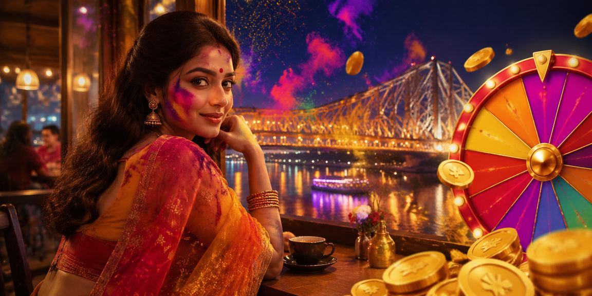 Kolkata's Howrah Bridge with festive roulette celebration